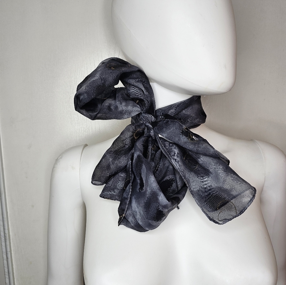 Vintage Charcoal Polyester Rectangular Scarf With… - image 4
